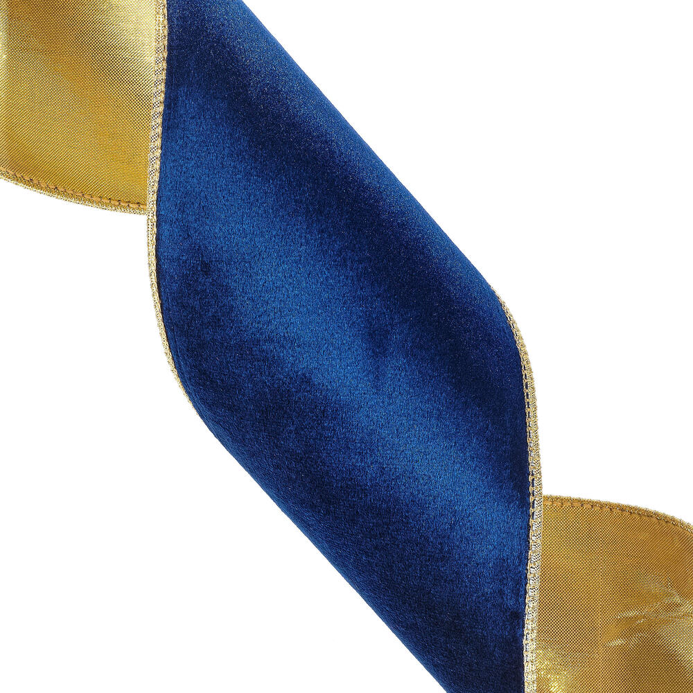 4" Navy Blue | Gold Velvet Back Ribbon- 10 Yards