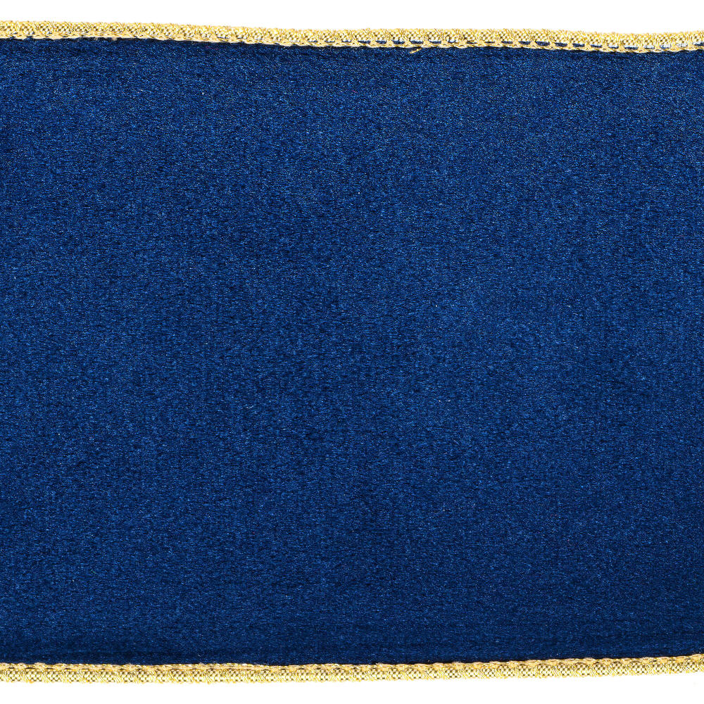 4" Navy Blue | Gold Velvet Back Ribbon- 10 Yards